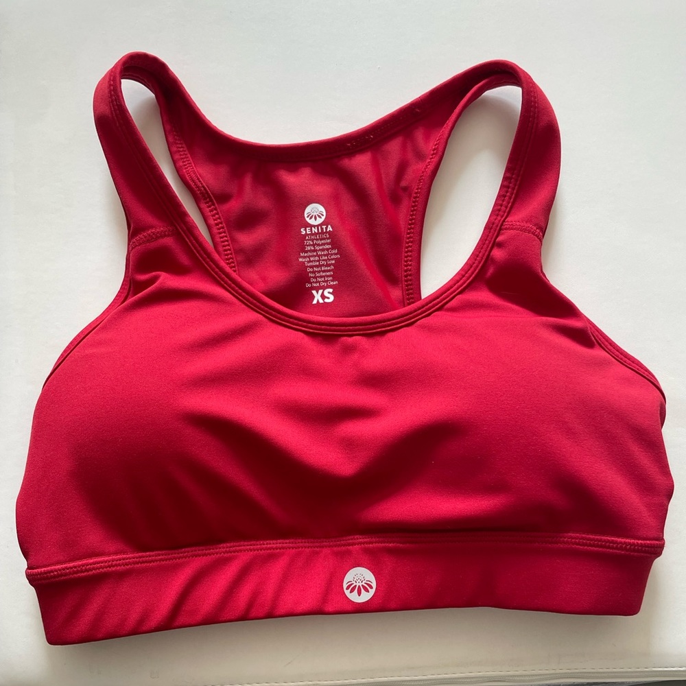 Senita Athletics Red Sports Bra with Pocket